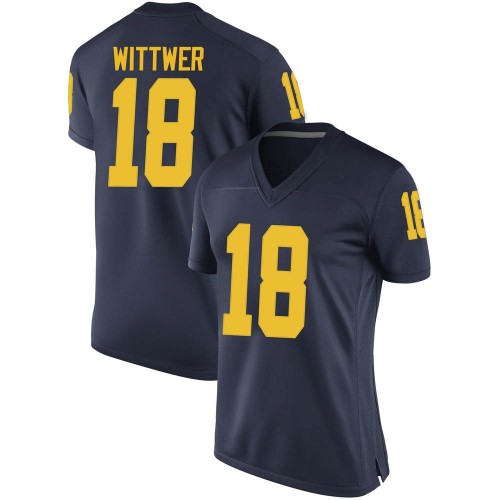 Max Wittwer Michigan Wolverines Women's NCAA #18 Navy Game Brand Jordan College Stitched Football Jersey EDJ5654PF